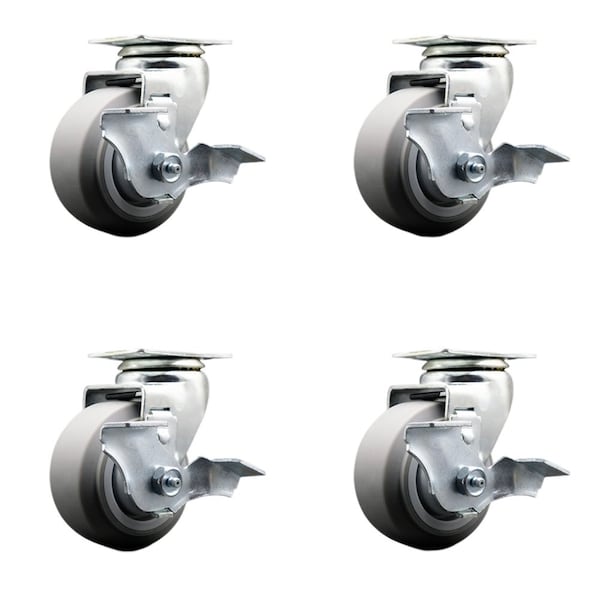 Tool Box Caster Wheel Set 4'' Thermoplastic Rubber Swivel Casters, 4PK